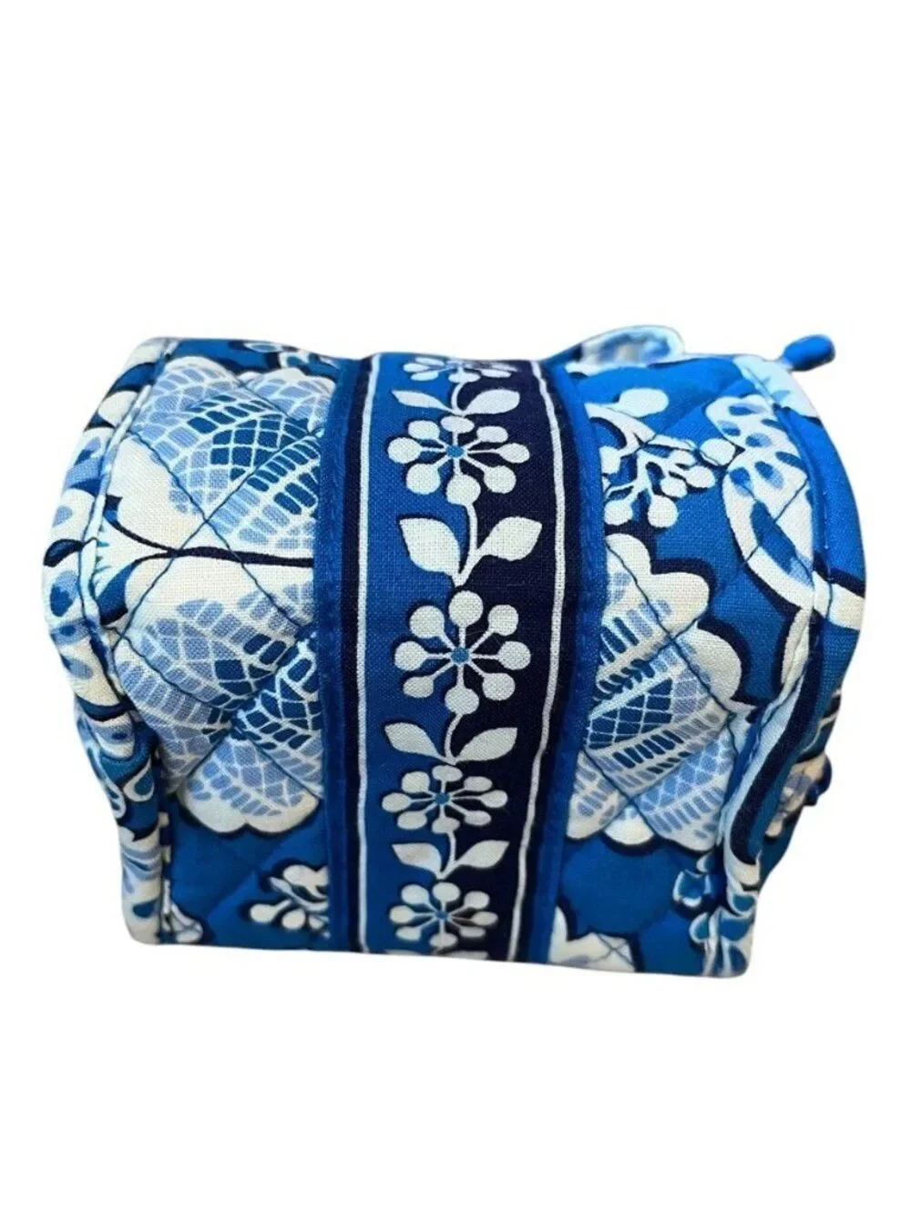 Vera Bradley Blue All Wrapped Up Jewelry Cosmetic Travel Case Soft Quilted Ties